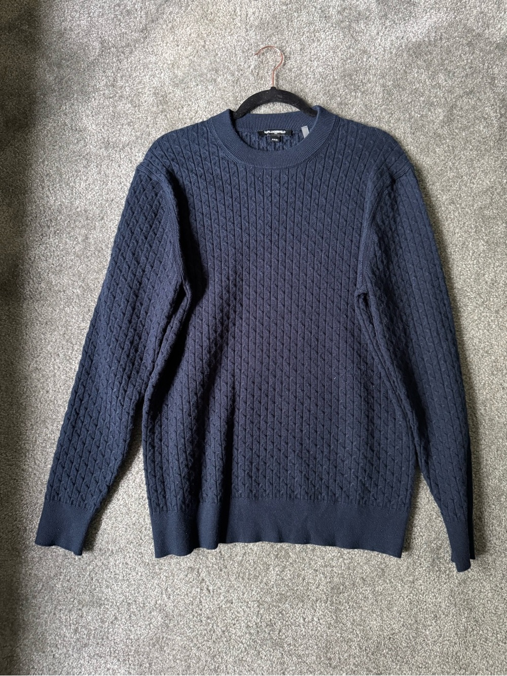 Karl Lagerfeld Navy Textured Cable Crewneck Sweater